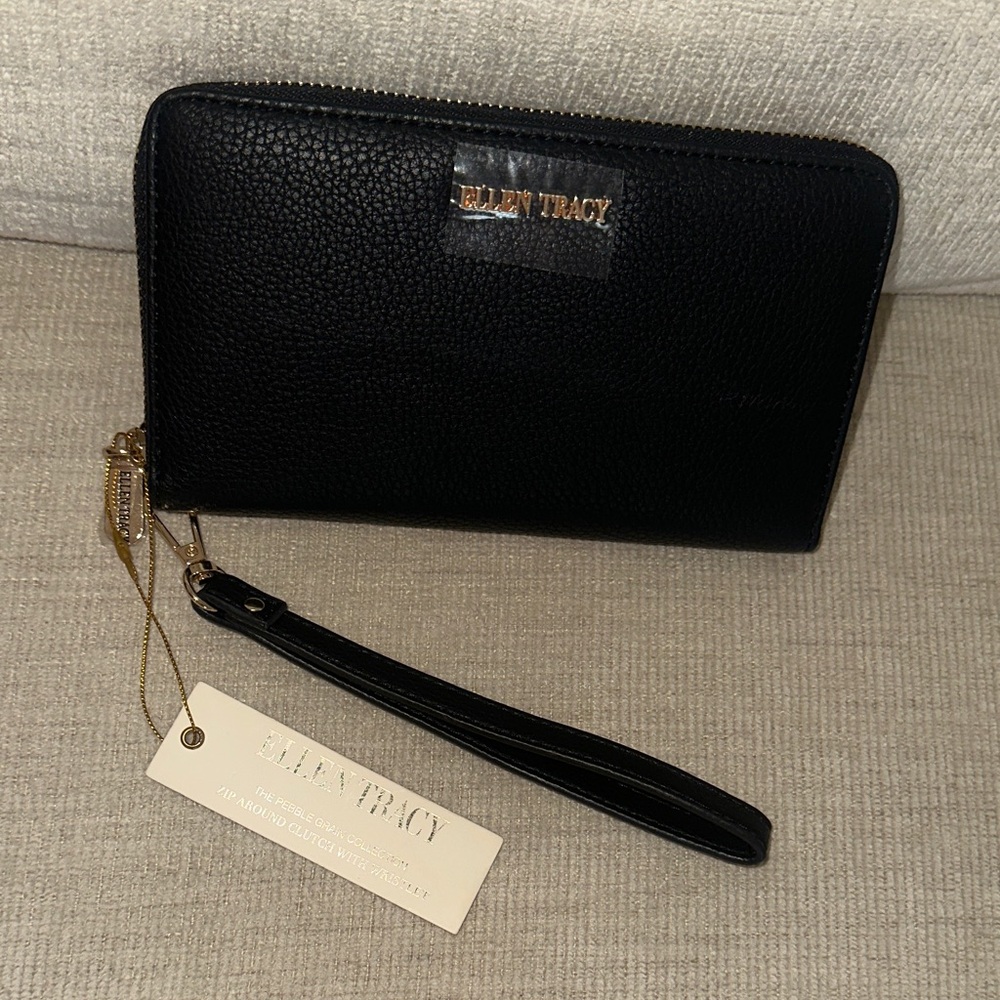 Ellen Tracy Leather Wristlet with Gold Hardware NWT